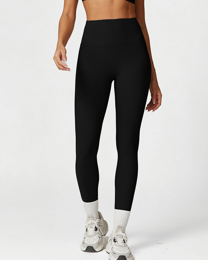 Hoge taille geribbelde sportleggings - damesactivewear voor fitness