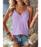 Dames cami top met kantafwerking - verfijnd mouwloos zomertopje