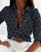 Dames blouse met print - stijlvol griekse patroon top