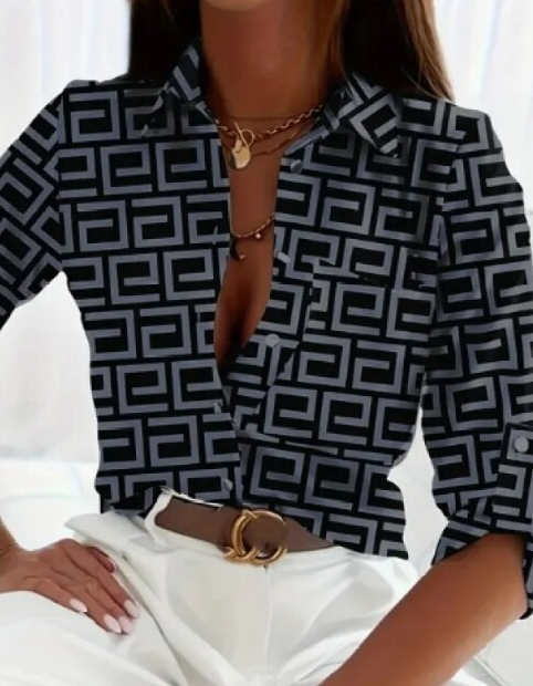 Dames blouse met print - stijlvol griekse patroon top