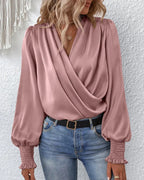 Dames wikkelblouse - elegante gedrapeerde blouse met lange mouwen