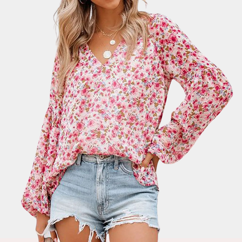Damesbloes met bloemenprint - elegante casual top - luchtige lange mouwen voor zomeruitstapjes