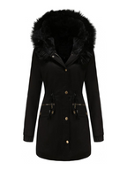 Zwarte bont winterjas voor dames - met capuchon en zakken - Bakkermode.nl