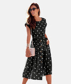 Dames polka dot midi shirtjurk - elegante casual stijl voor de zomer - flatterend met ceintuur