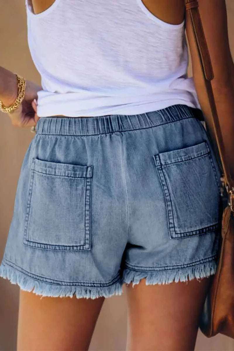 Denim shorts met franje en zakken - Bakkermode.nl