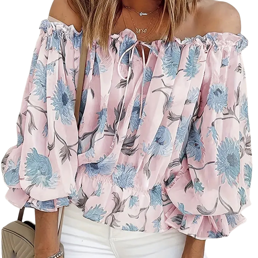 Damesbloes met bloemenprint - elegante off-shoulder top voor een zomerse casual look