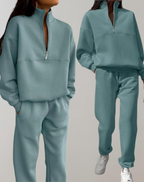 2-delige fleece trainingspak set - stijlvolle dames zip-up top en joggers - Bakkermode.nl
