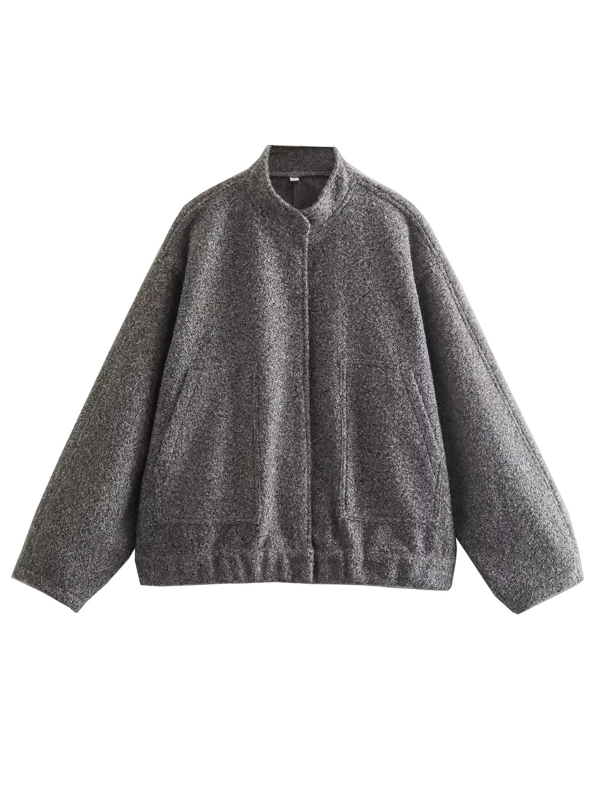 Knus oversized grijs bomberjack dames - casual fleece jas - Bakkermode.nl