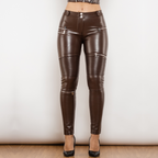 Leren broek - stijlvolle bruin dames fitted pants