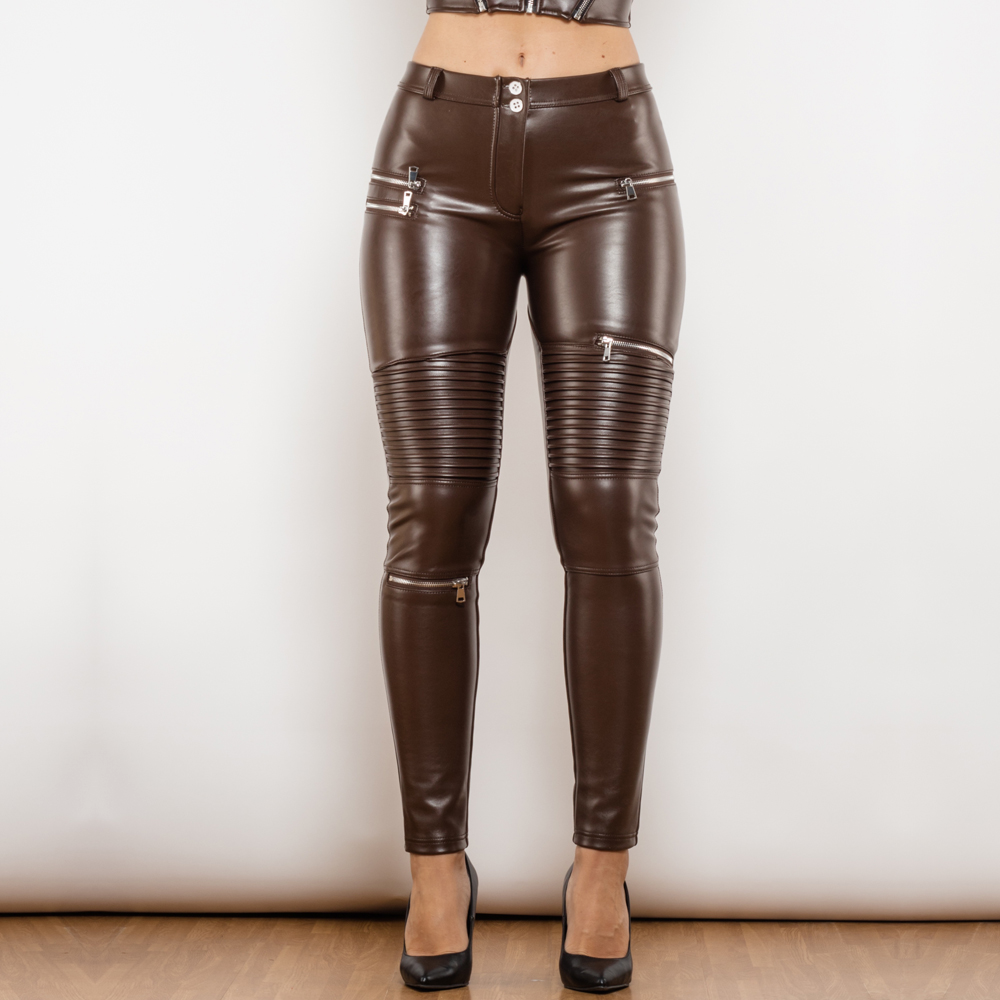 Leren broek - stijlvolle bruin dames fitted pants