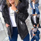 Denim parka jas - stijlvolle damesjas met faux faux fur capuchon