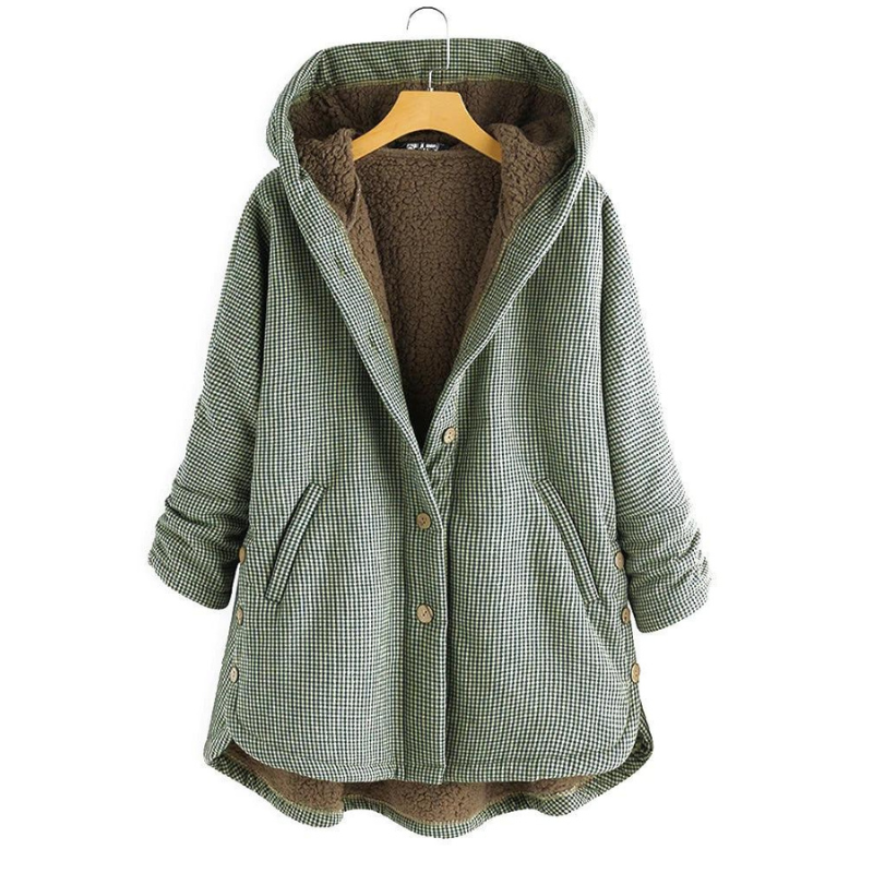 Geruite hooded coat - dames oversized fleece-gekante jas