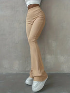 Hoge taille ribfluweel flare broeken - trendy dames dagelijks broek - Bakkermode.nl