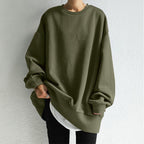 Dames oversized sweater - losse fit lange pullover met ronde hals en geribbelde boorden - Bakkermode.nl