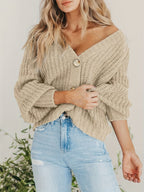 Gebreide cardigan - vrouwelijke chunky knit button-up sweater