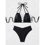 2-delige dames bikini set met hoge taille en halternek - zachte stretch stof voor ontspannen stranddagen