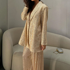 2-delige damesfeestjurk set - schitterende gele sequined blazer & broeken voor avondkleding