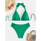 2-delige dames zwemkleding - stijlvolle bikini set met chique driehoekstop & hoge taille bikinibroekjes voor stranduitjes