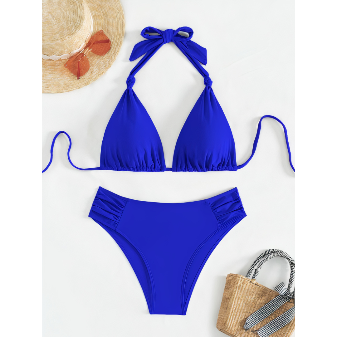 2-delige dames zwemkleding - stijlvolle bikini set met chique driehoekstop & hoge taille bikinibroekjes voor stranduitjes