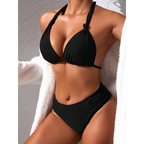 2-delige dames zwemkleding - stijlvolle bikini set met chique driehoekstop & hoge taille bikinibroekjes voor stranduitjes