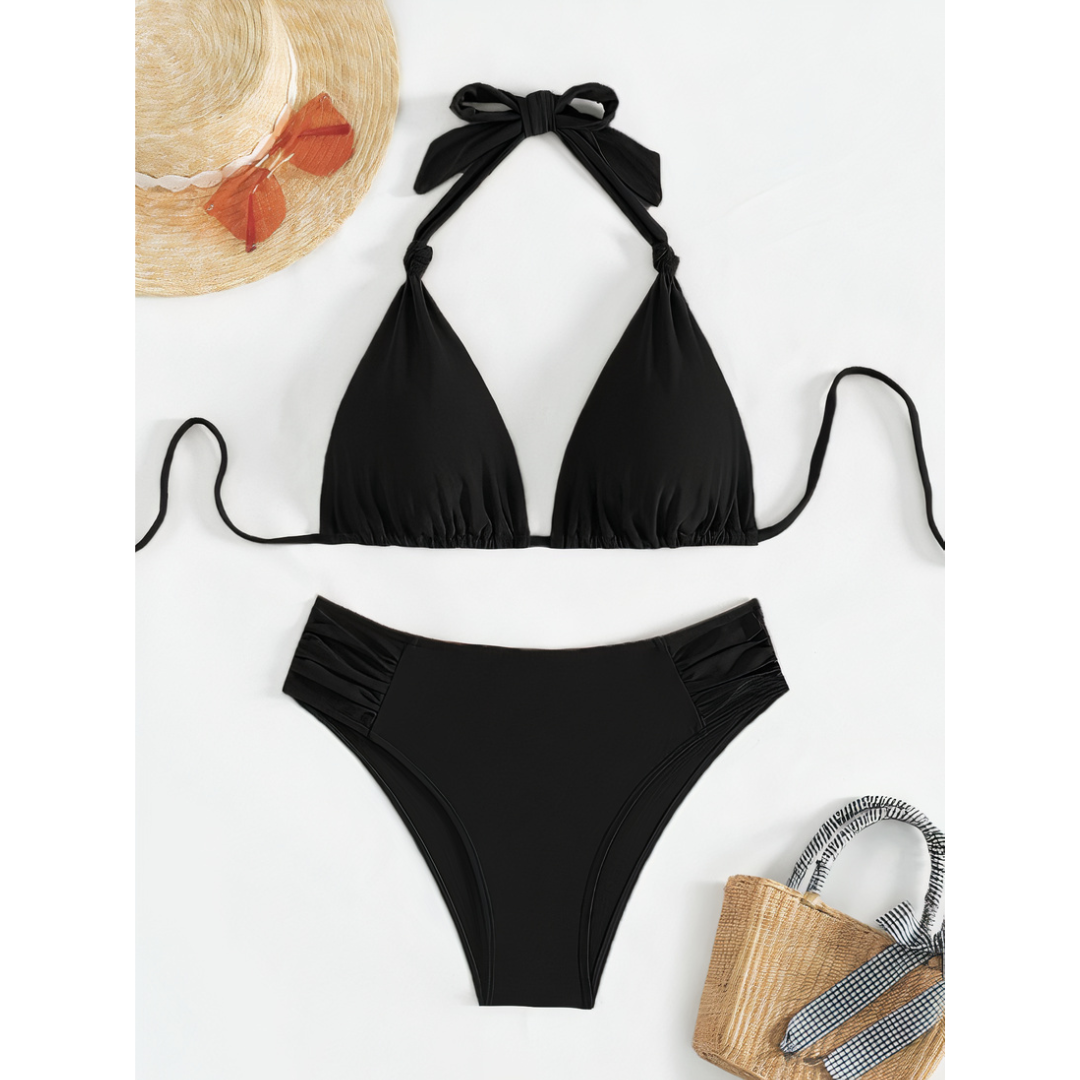 2-delige dames zwemkleding - stijlvolle bikini set met chique driehoekstop & hoge taille bikinibroekjes voor stranduitjes
