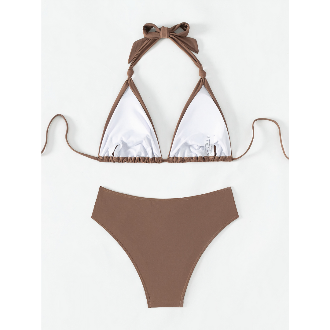 2-delige dames zwemkleding - stijlvolle bikini set met chique driehoekstop & hoge taille bikinibroekjes voor stranduitjes