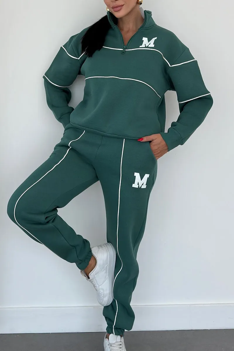 2-delige dames tracksuit trendy athleisure set - zachte zip-up top en broek voor casual wear