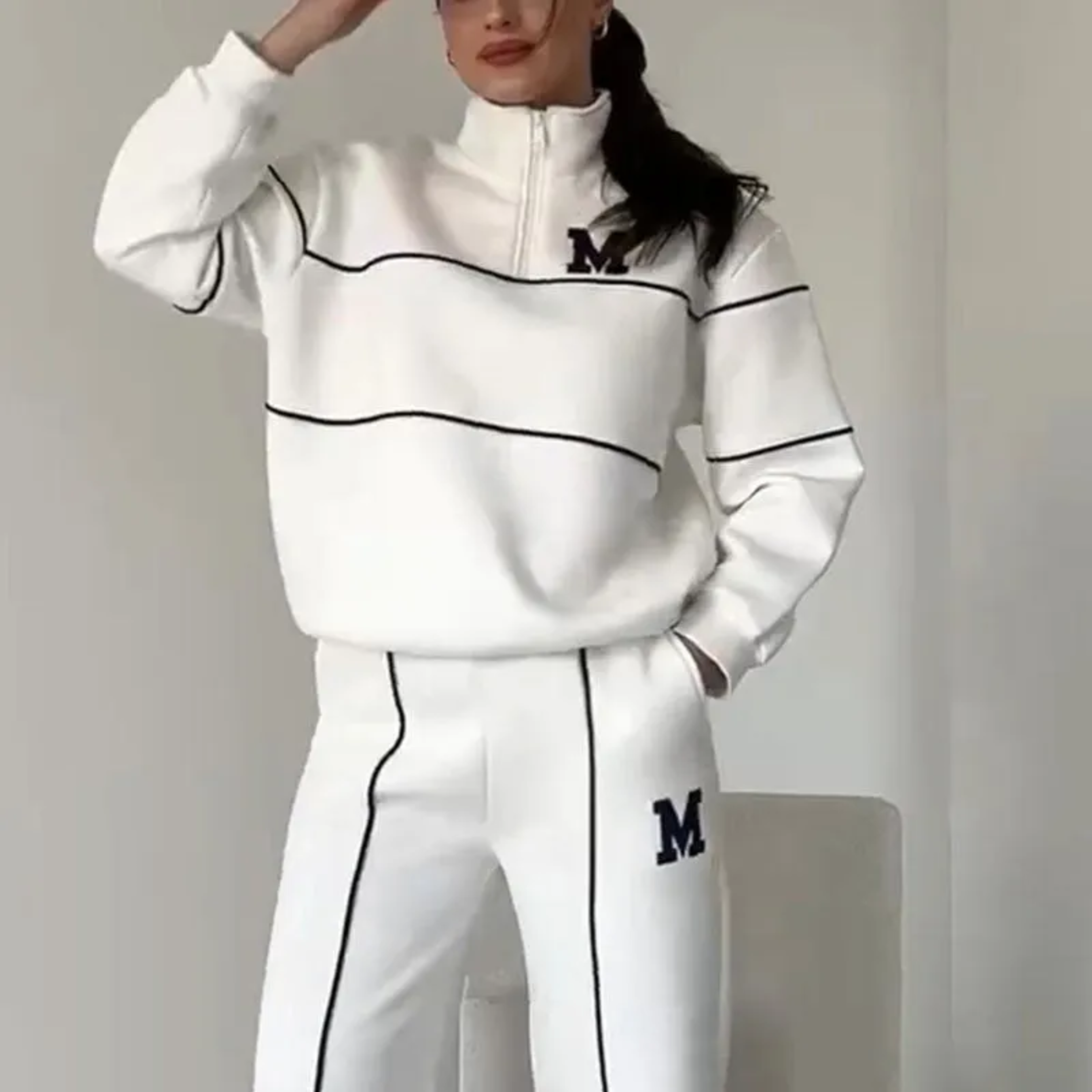 2-delige dames tracksuit trendy athleisure set - zachte zip-up top en broek voor casual wear