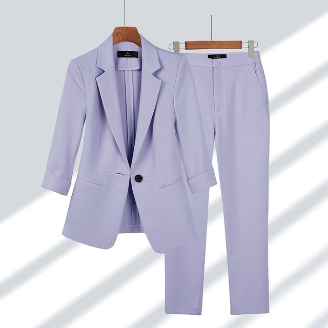 2-delige dames blazer & broek set - verfijnde kantooroutfit