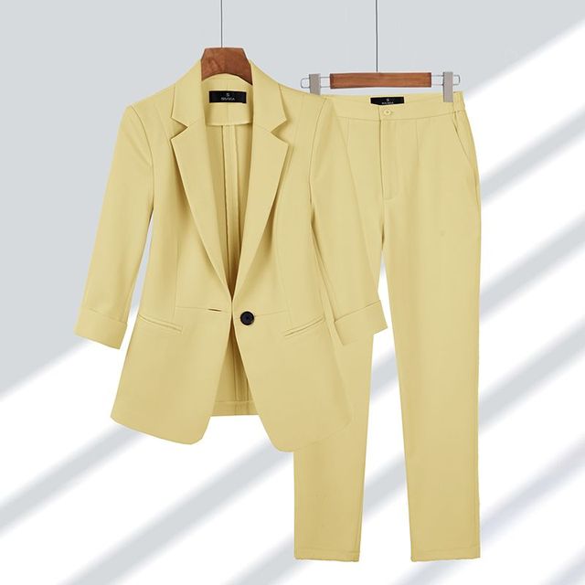 2-delige dames blazer & broek set - verfijnde kantooroutfit