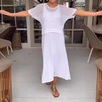 2-delige casual jurkset voor vrouwen - trendy gebreide top en vloeiende rok voor dagelijkse stijl