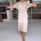 2-delige casual jurkset voor vrouwen - trendy gebreide top en vloeiende rok voor dagelijkse stijl