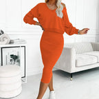 2-delige casual jurkset voor dames - ontspannen sweater en midi rok voor dagelijks gebruik