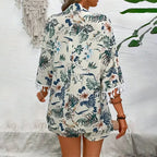 2-delige damesoutfit met bloemenprint - elegante groene zomer shorts & open cardigan set