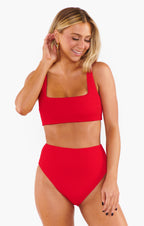 2-delige dames zwemset ribbed bikini in vurend rood - trendy beachwear voor de zomer