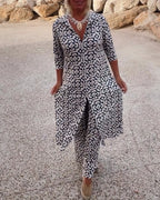 2-delige dames tuniek en broekset met geometrische print - stijlvolle tuniek & broek voor casual en avondkleding