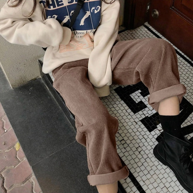 Vrouwen corduroybroeken - hoge taille - veelzijdige wijde pijpen voor dagelijks gebruik