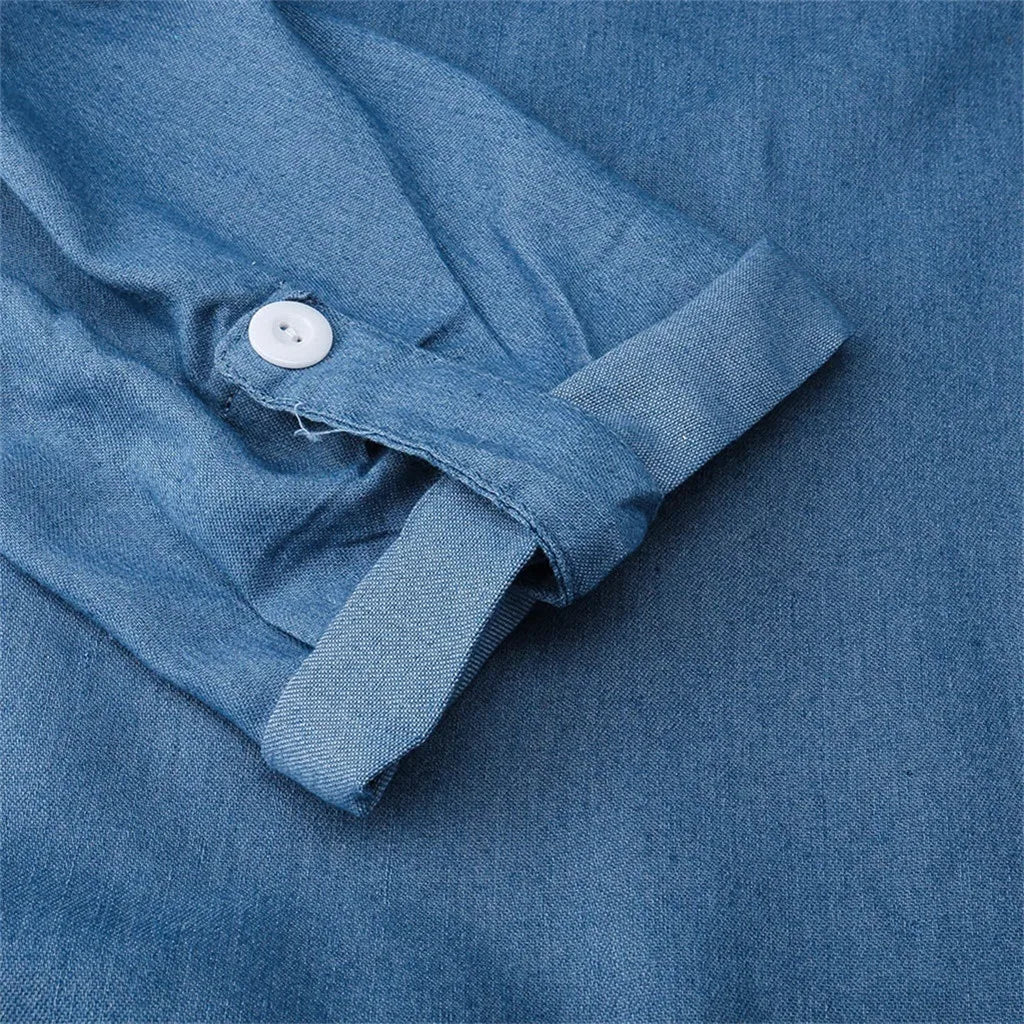 Dames denim maxi jurk met zijsplitten - trendy blauwe casual wear voor elke dag