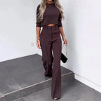 2-delige tailored set - stijlvolle dames crop top en pantalons