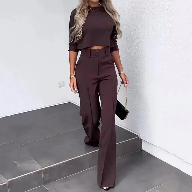2-delige tailored set - stijlvolle dames crop top en pantalons