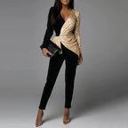 Chique jumpsuit - gouden en zwarte dames met pailletten