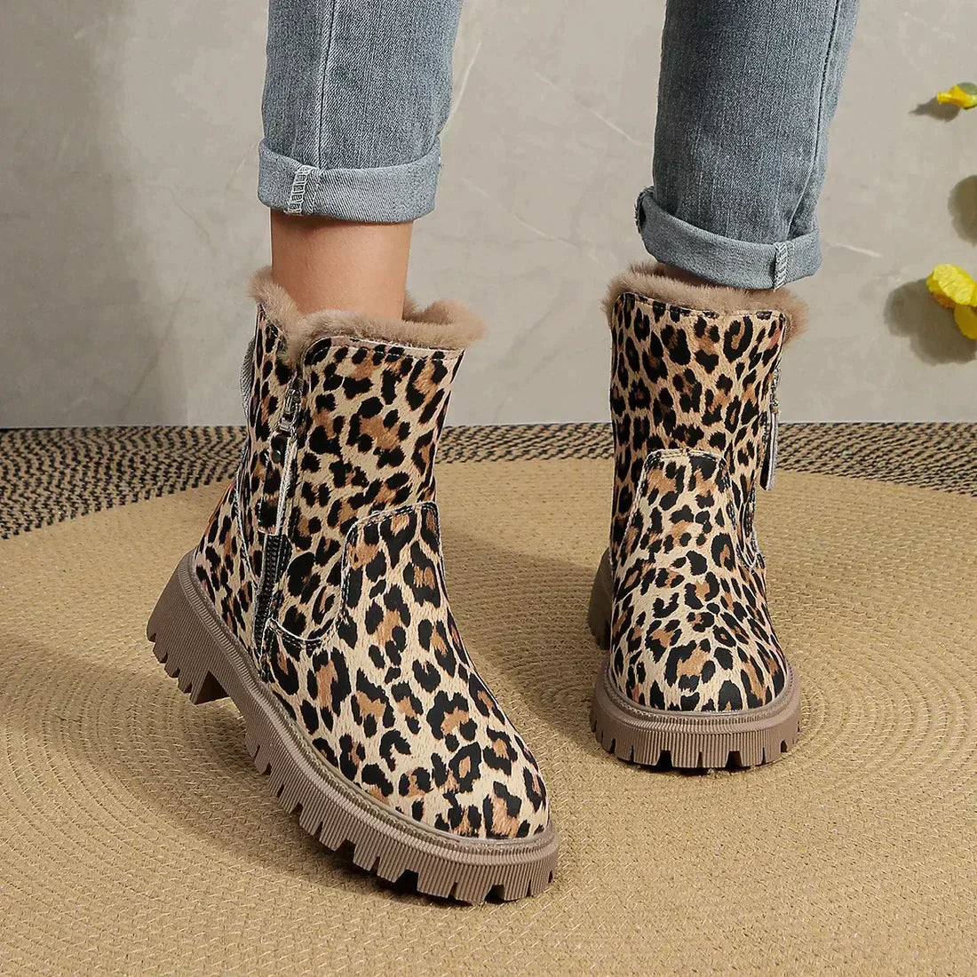 Leopardprint laarzen - stijlvolle bruin dames enkelboots