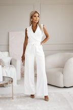 Dames wrap jumpsuit met brede pijpen voor avondkleding - stijlvolle outfit voor dames
