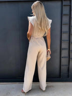 Dames jumpsuit met brede pijpen en ruches - trendy zomerkleding voor casual en formele gelegenheden
