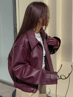 Wijnrode leren jas voor dames - modern en chic - Bakkermode.nl