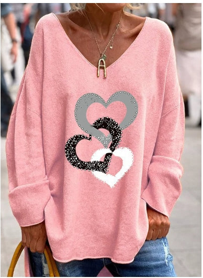 Asymmetrische trui - chique lange mouwen rosa dames jumper