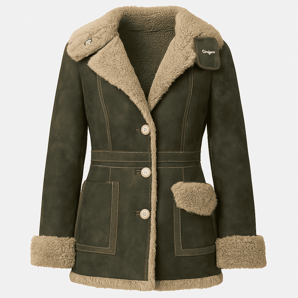 Dames retro suède jas - warme klassieke winterjas met luxe voering