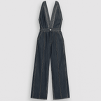 Brede-pijpen denim jumpsuit - donkerblauw dames casual zonder mouwen