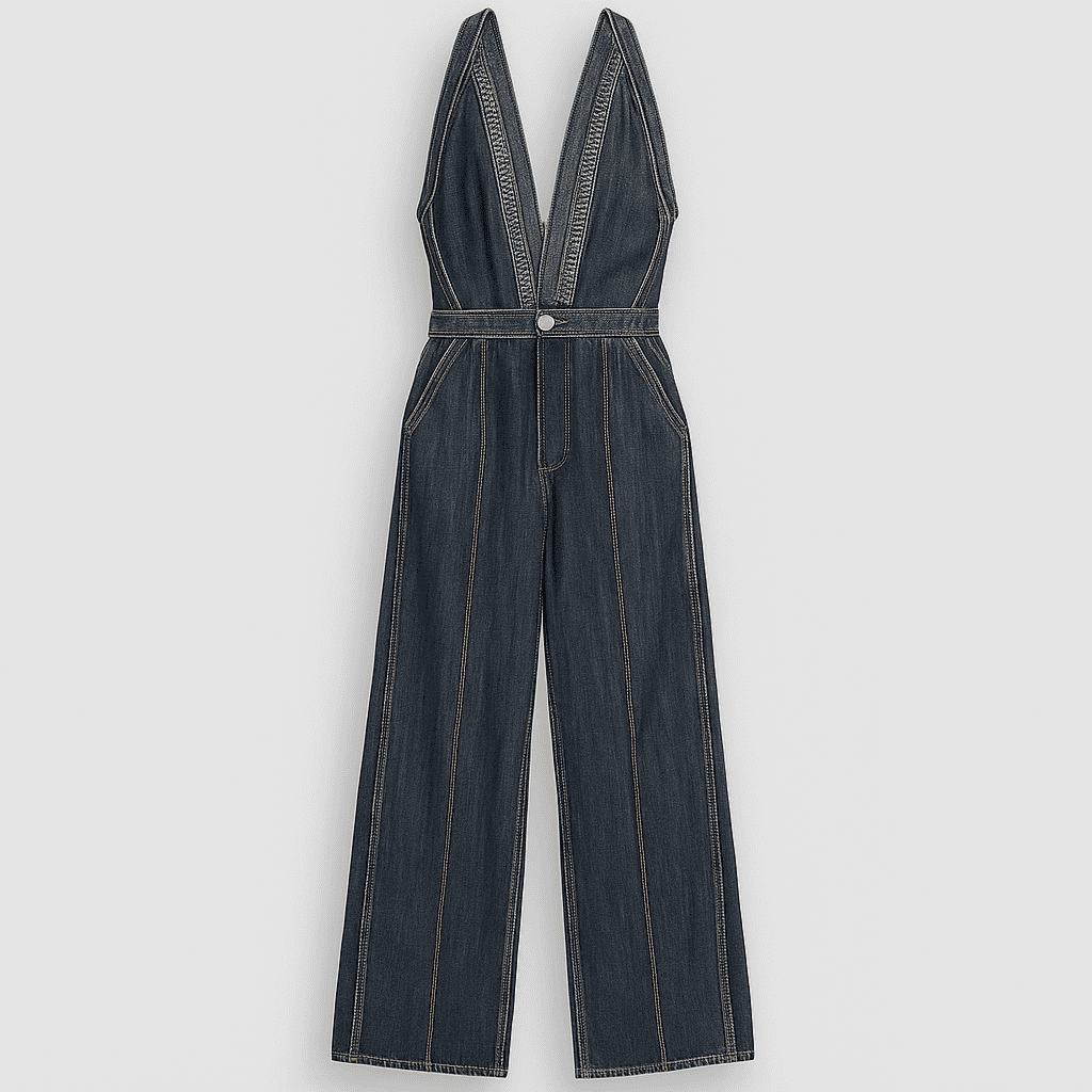 Brede-pijpen denim jumpsuit - donkerblauw dames casual zonder mouwen