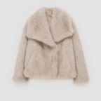 Bont jas voor dames - luxe grijze faux faux fur jas met brede kraag